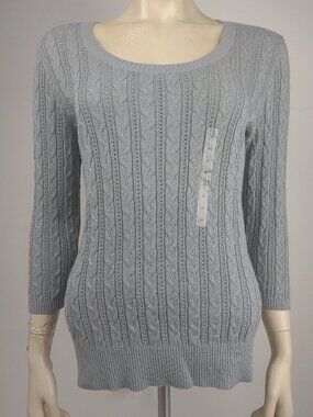NWT Loft gray 100% Cotton lightweight cable knit pullover sweater ladies Small